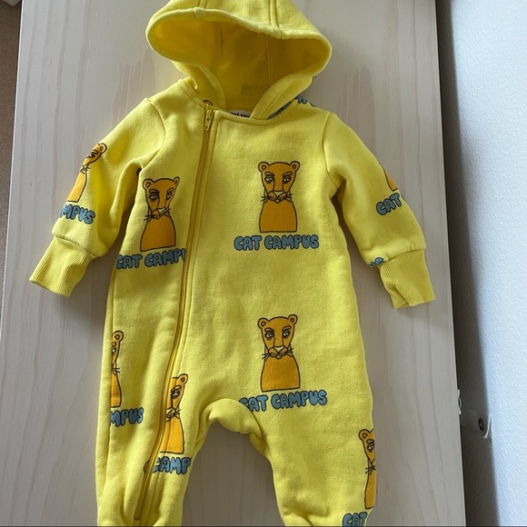 Mini Rodini Cat Campus Zipper Fleece Onesie - Picture 2 of 5